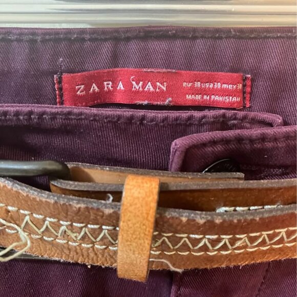 Zara Man chino pants with belt 30, pantalon avec ceinture. Purple mauve - Picture 4 of 4